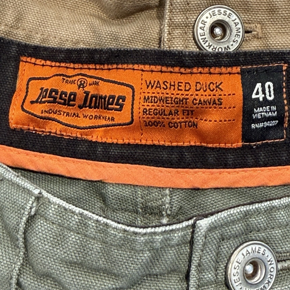 Lot Of 2 Jesse James Workwear SZ 40 Carpenter Shorts Washed Duck Canvas Grn&Tan - Picture 6 of 11